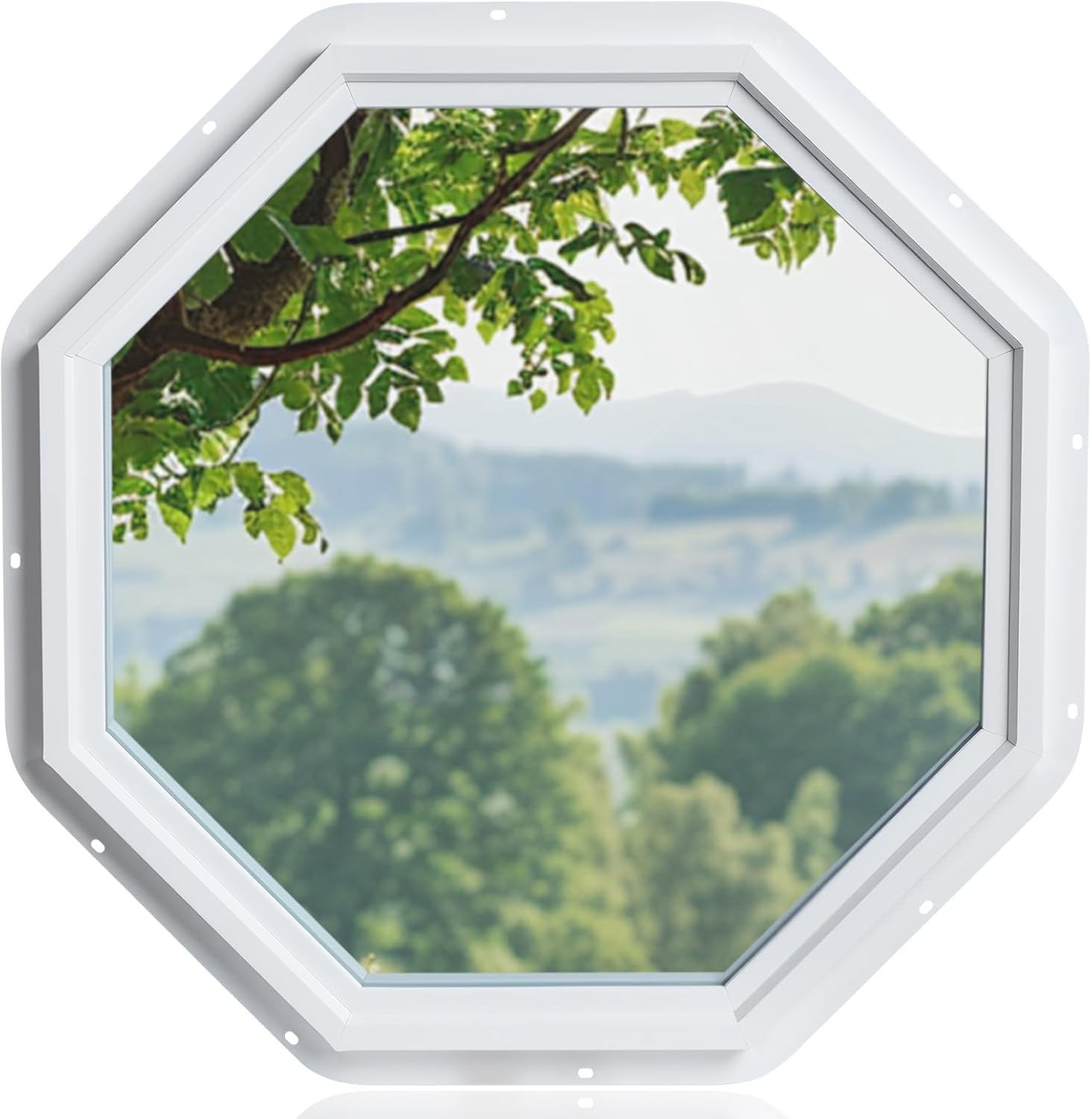 24"x24" Vinyl Octagon Window,Low-E Glass with Argon Gas,Double-Pane Insulated Tempered Clear Glass Octagon Fixed Window and Picture Window (No Grids)