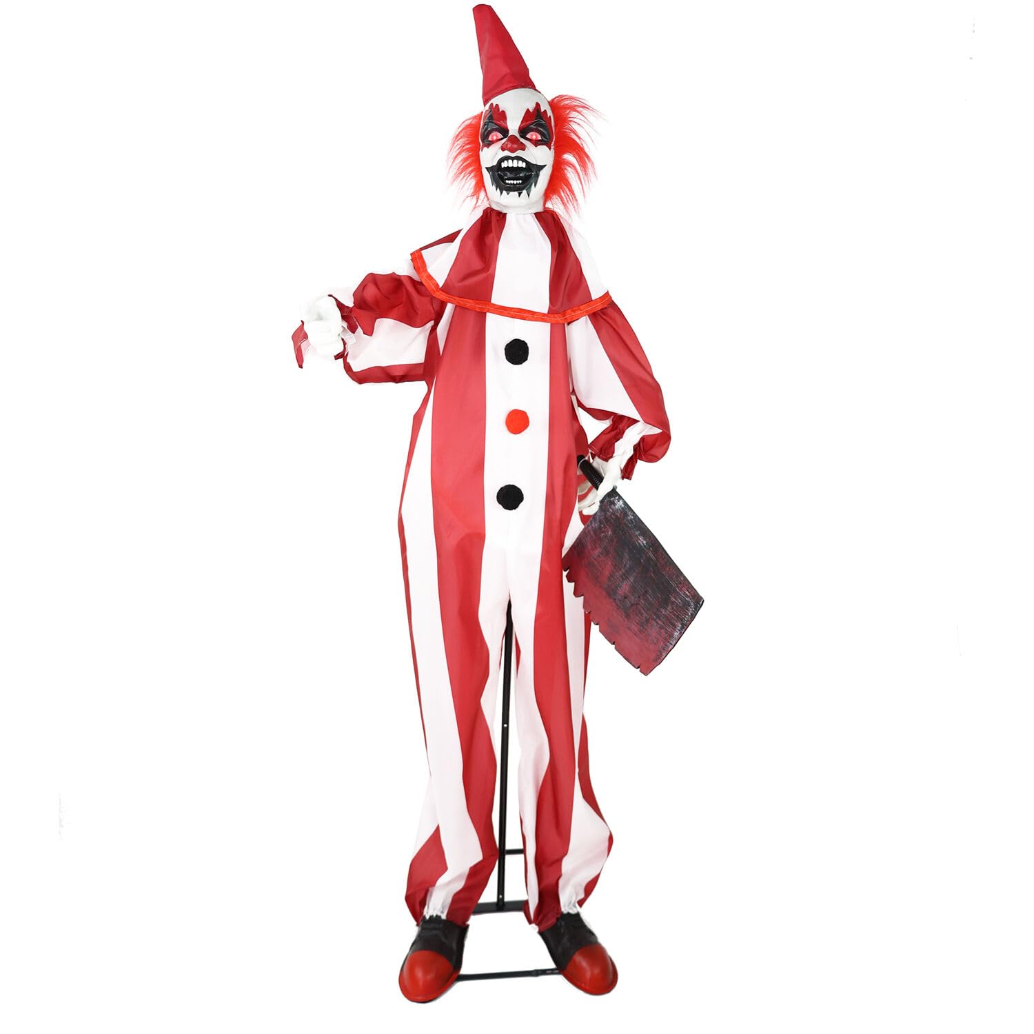 Haunted Hill Farm Lifesize Animatronic Scary Talking Clown Holding Knife with Touch Activated Lights and Sound, Battery-Operated Indoor or Covered Outdoor Halloween Decoration