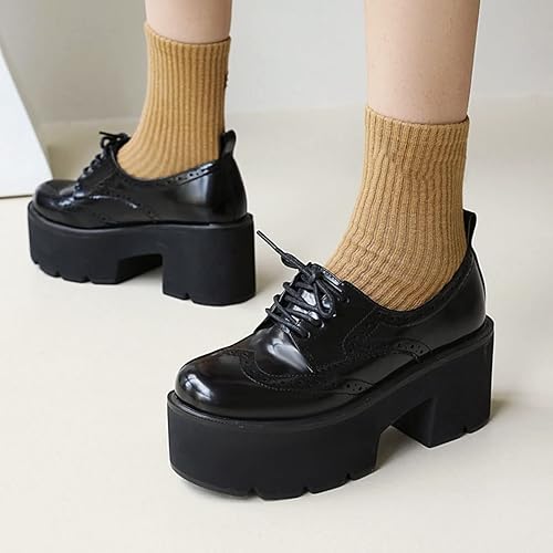 Miniatura 5 de SHEMEE Zapatos de tacón alto estilo Oxford con punta de ala para mujer, estilo vintage, con plataforma gruesa, tacón alto, puntera redonda, con