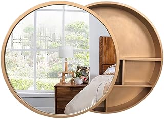 Armario de Pared Redondo de Madera con Estante, Color marrón, 50 cm (Color Madera, 60 cm/23,6 Pulgadas)