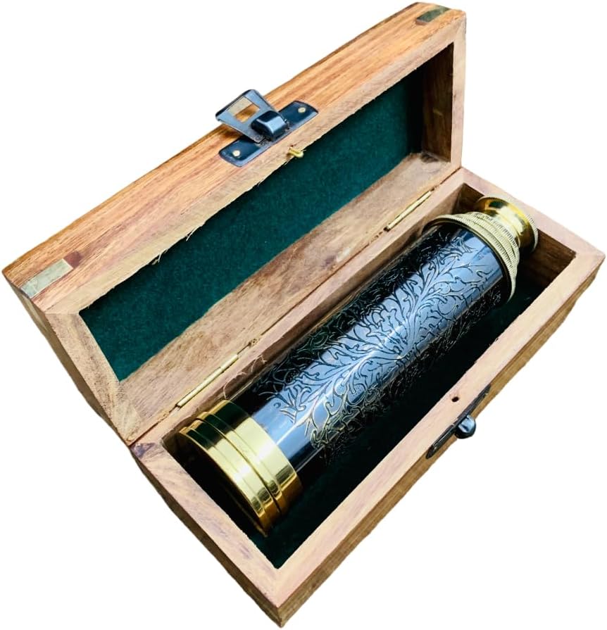 14" Brass Handheld Telescope with Wooden Box Working Maritime Nautical Spyglass Marine Scope Collectible Gift