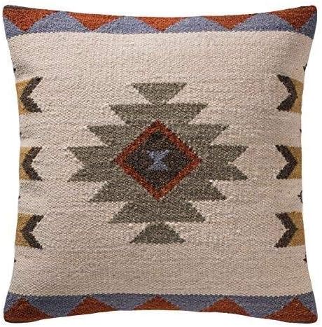 Indian Arts Sakala Stone Handloom Kilim Cushion Cover (White 45 x 45cm)