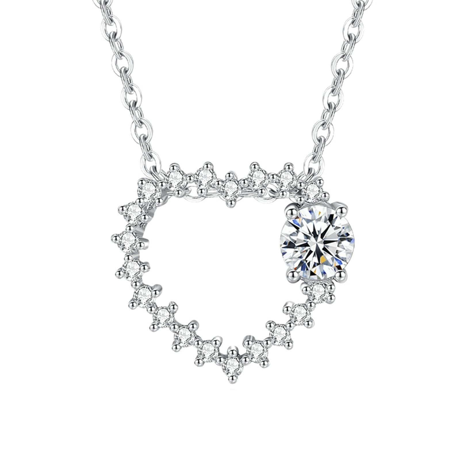 Prawdziwy naszyjnik białe złoto 18 K z moissanit, wisiorek w kształcie serca łańcuszek damski Platinum PT950 45 cm