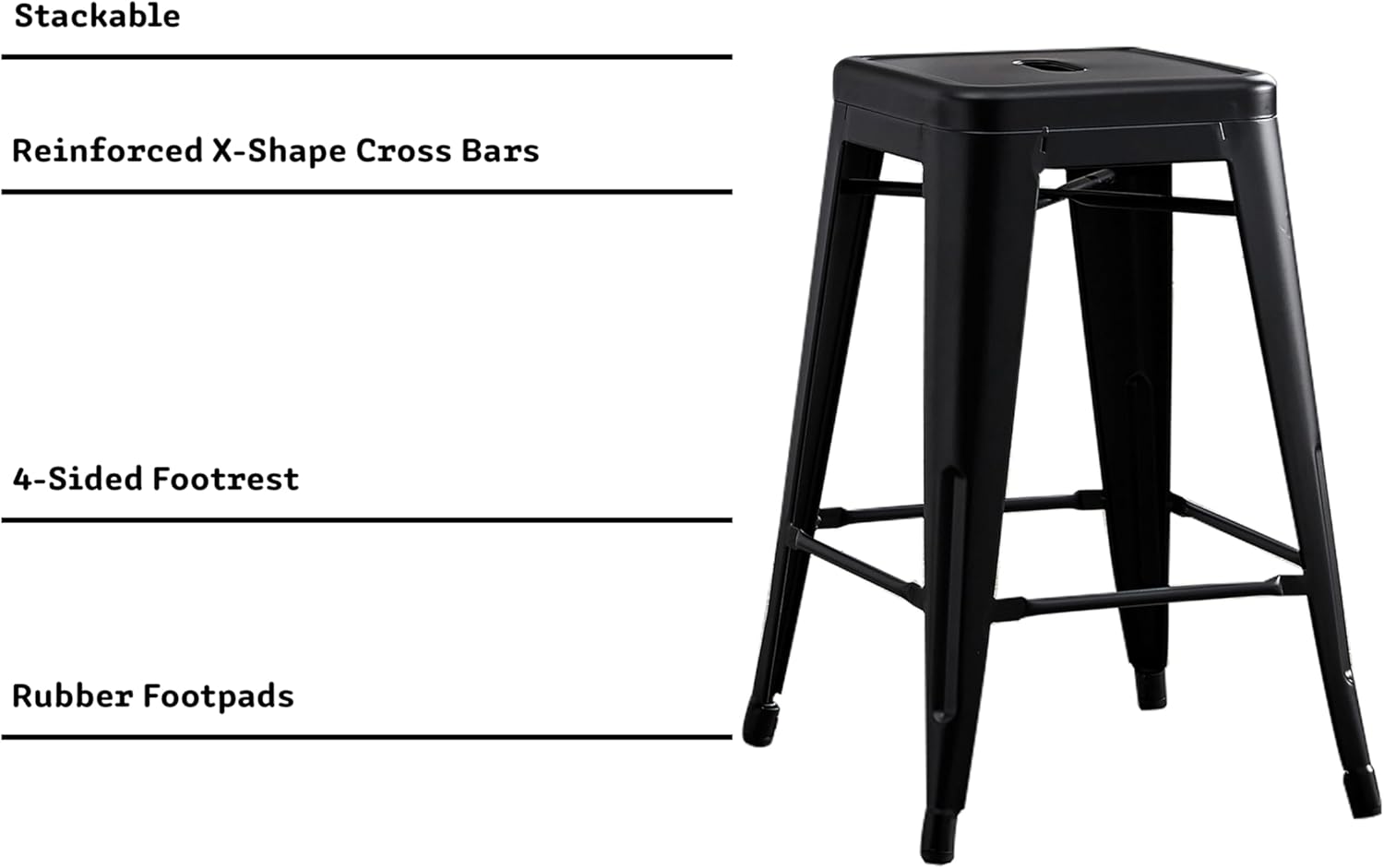 AC Pacific 24” Metal Backless Barstool Set of 2 – Country Rustic Style, Lightweight & Sturdy Build, Easy Assembly – Matte Black Finish