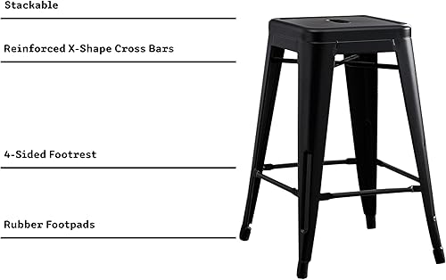 Miniatura 5 de AC Pacific Juego de 2 taburetes de bar de metal sin respaldo de 24 pulgadas, estilo rústico campestre, construcción ligera y resistente, fácil