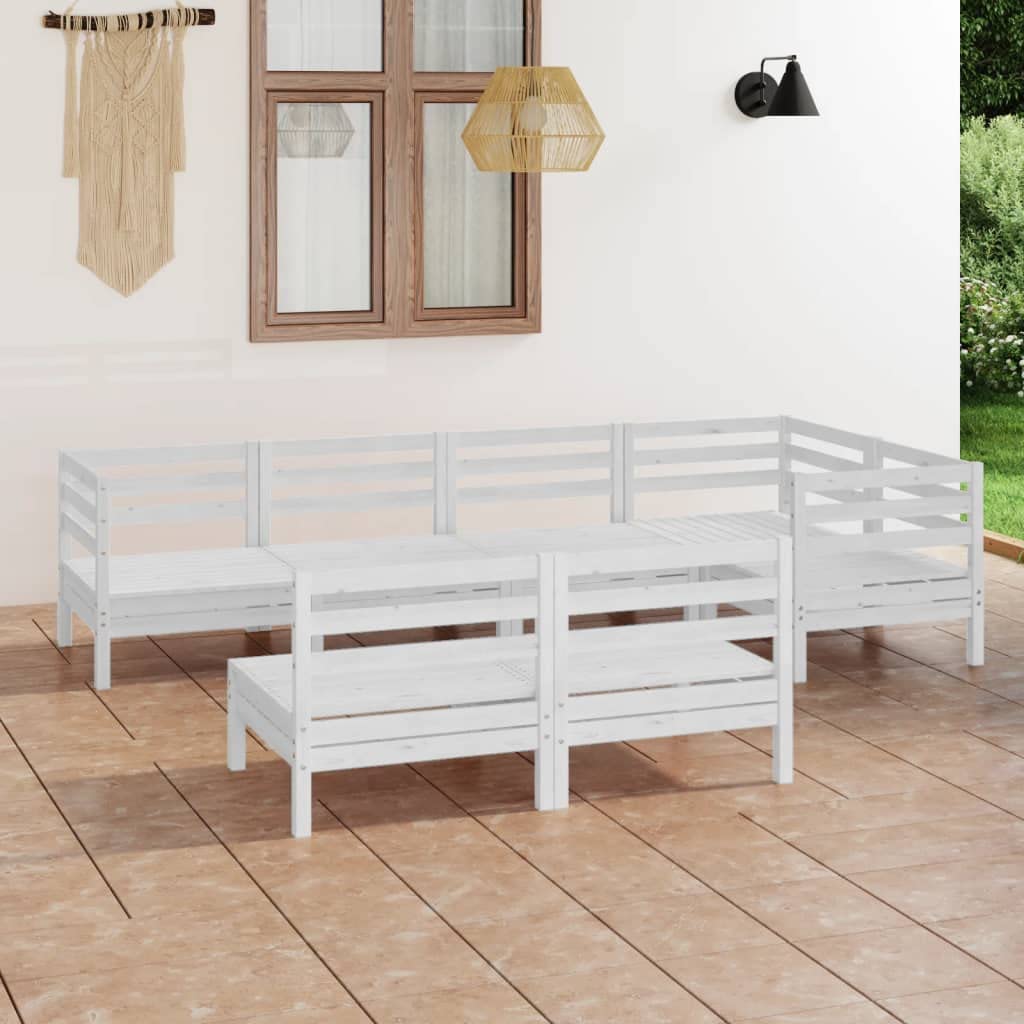 Ensemble de meubles de jardin, 7 pièces, en pin massif, blanc, pour jardin, terrasse, extérieur, balcon