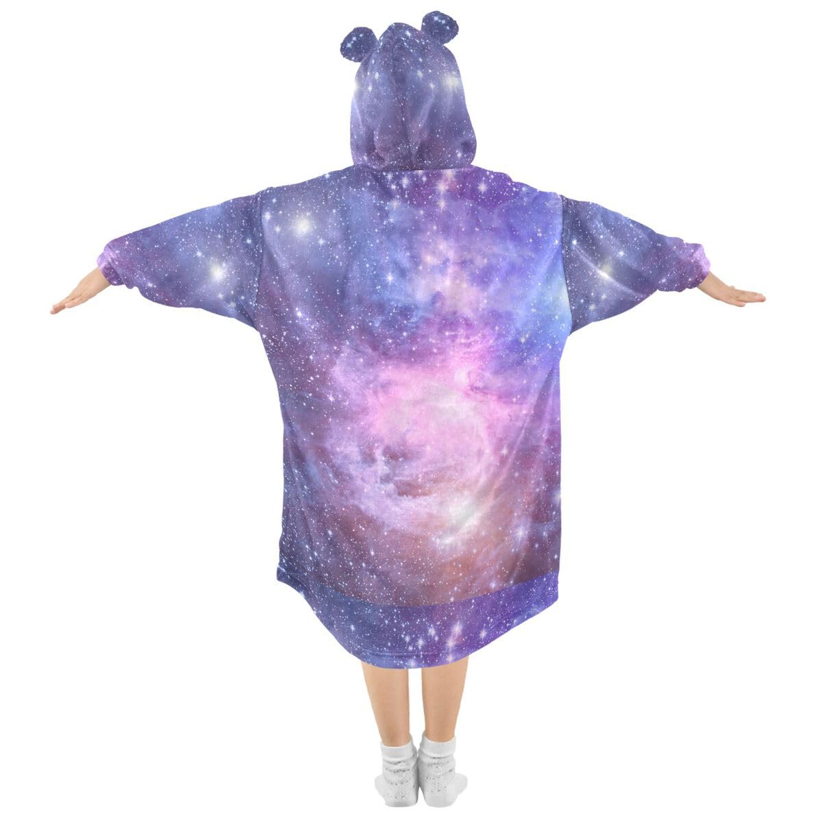 Galaxy Planets Stars Dziecięcy koc do noszenia z kapturem, oversize, bluza, koc, fioletowy, mgławica, dla chłopców i dziewcząt w wieku 3-14 lat