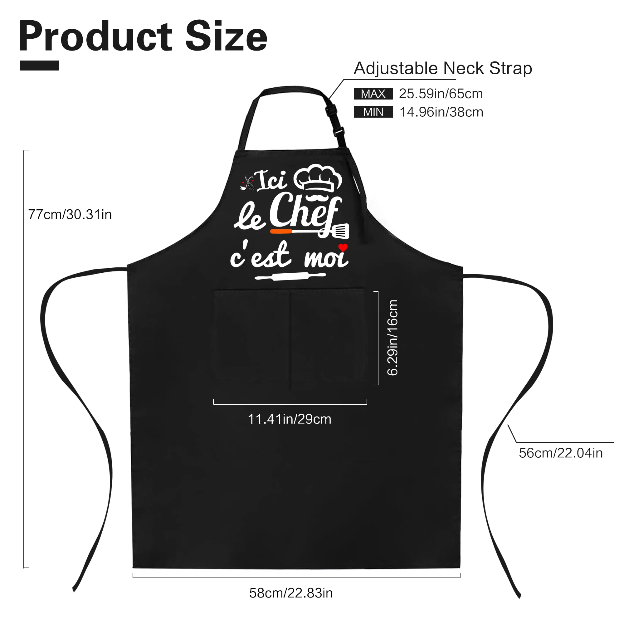 Tablier Cuisine Homme, Noir Personnalisé Imperméable Tablier de Cuisine Homme Humour, Réglable Tablier Barbecue Homme für Cadeau Fete Des Peres Saint Valentin Noel Papa