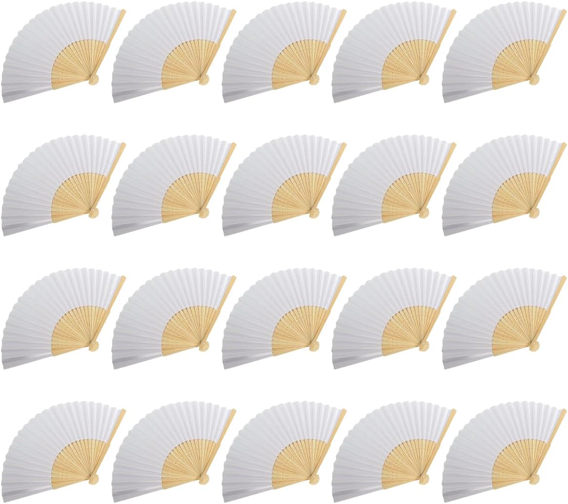 Handheld Folding Paper Fans 20 Pack, Bamboo Foldable Decorative Fans Chinese Style Paper Fan for Summer Beach Church Wedding Party Wall Decoration