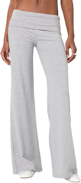 Low Rise Gray Yoga Pants with Fold Over Waistband & Flare Leg