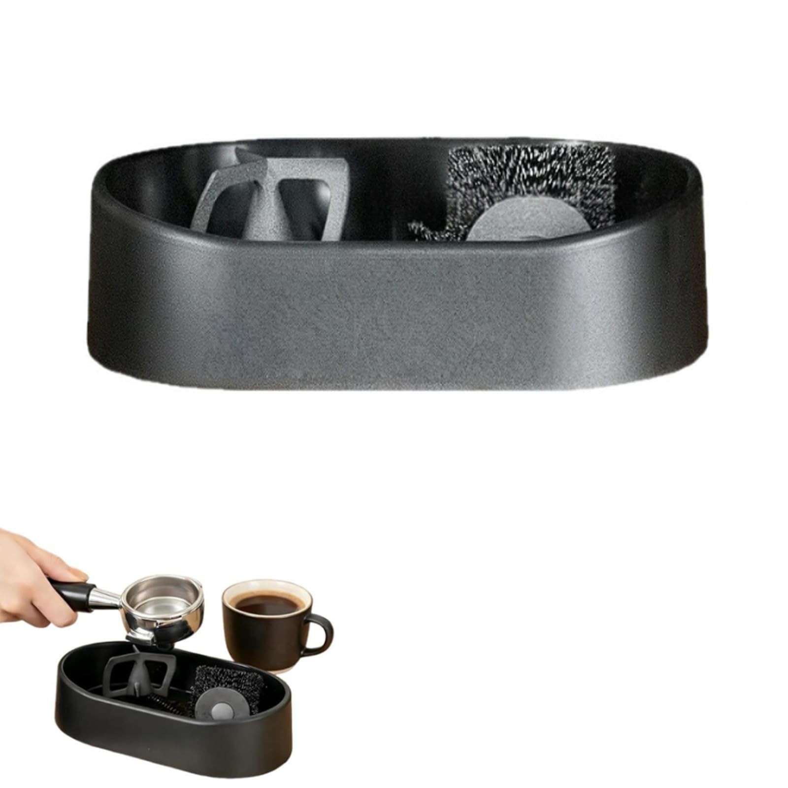 Kit Per La Pulizia Del Portafiltro Del Caffè, Pulitore Automatico Per Il Contenitore Dei Fondi, Supporto Per Pulitore Del Portafiltro Con Raccoglitore Dei Fondi E Spazzola Per La Pulizia,19*11*9.5cm