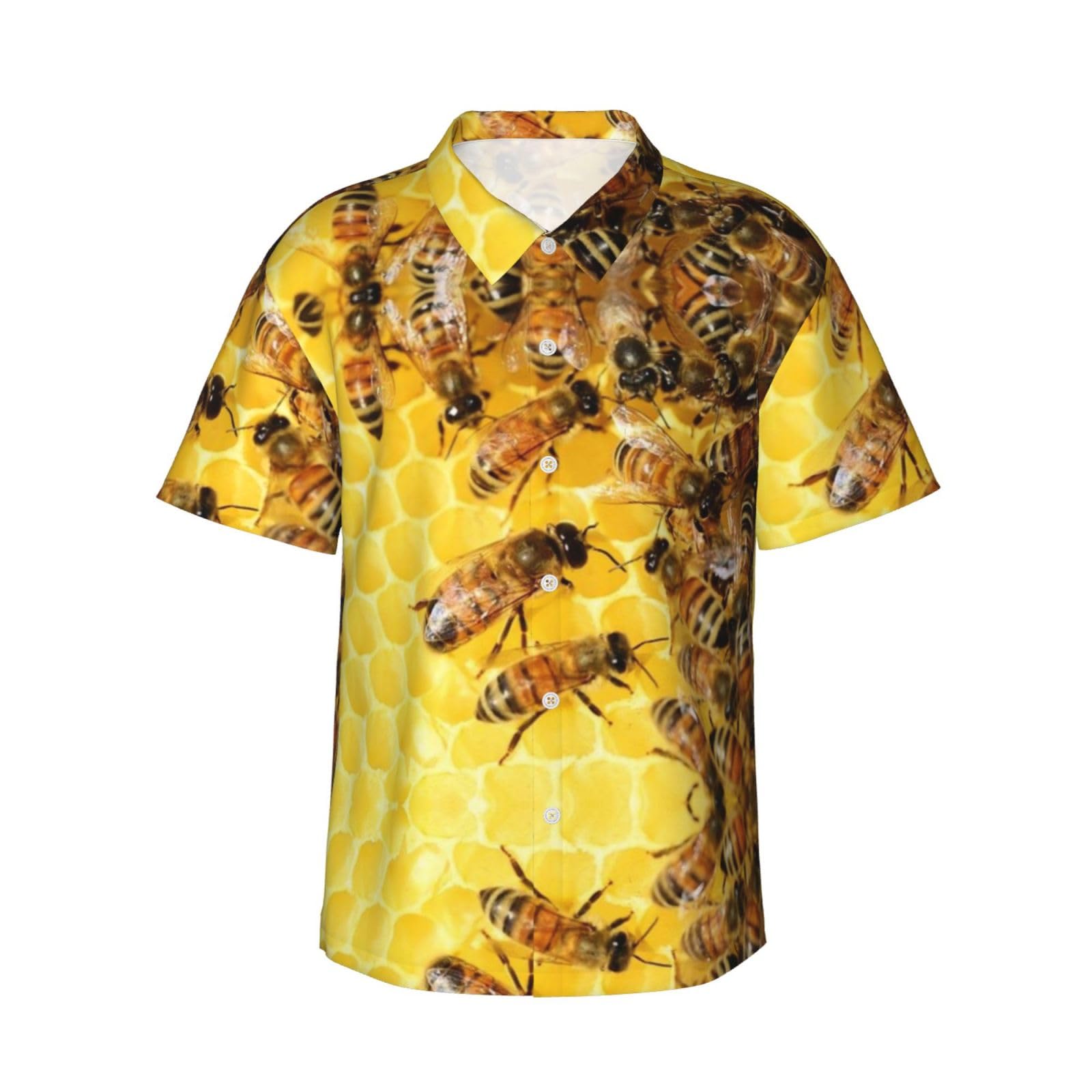Honey Bees Print Hawaiian Shirt Breathable & Comfortable for Beaches, Vacations, and Tropical Parties Black