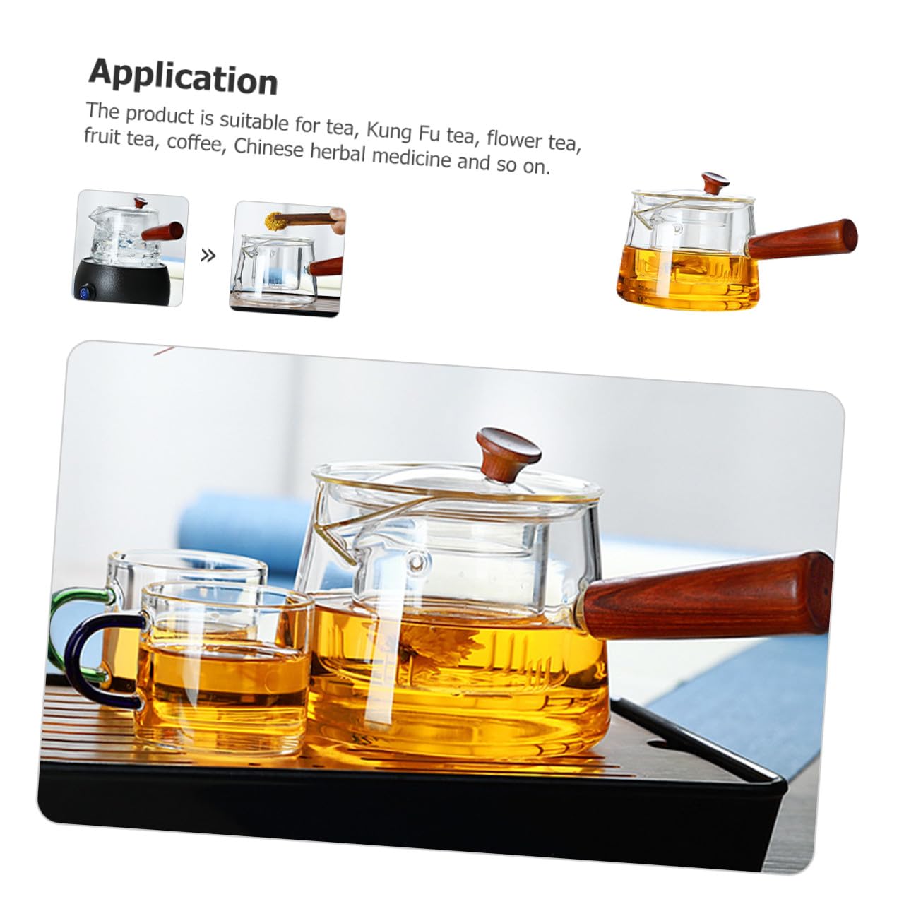 Teiera di Vetro da 500ml Infusore, Design Staccabile | Facile da Pulire, Comoda per Versare Tè, per Tisane Cinesi e Tè Kung Fu, Vetro Trasparente