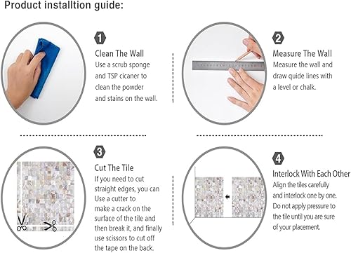 Miniatura 7 de eazart Mosaico para despegar y pegar, 6 unidades de mosaico de nácar para decoración de cocina, sala de estar, baño (blanco natural)