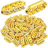 Perlas espaciadoras de diamantes de imitación, 100 unidades de oro de cristal espaciador de perlas de 3 agujeros de metal espaciadores de barra de...