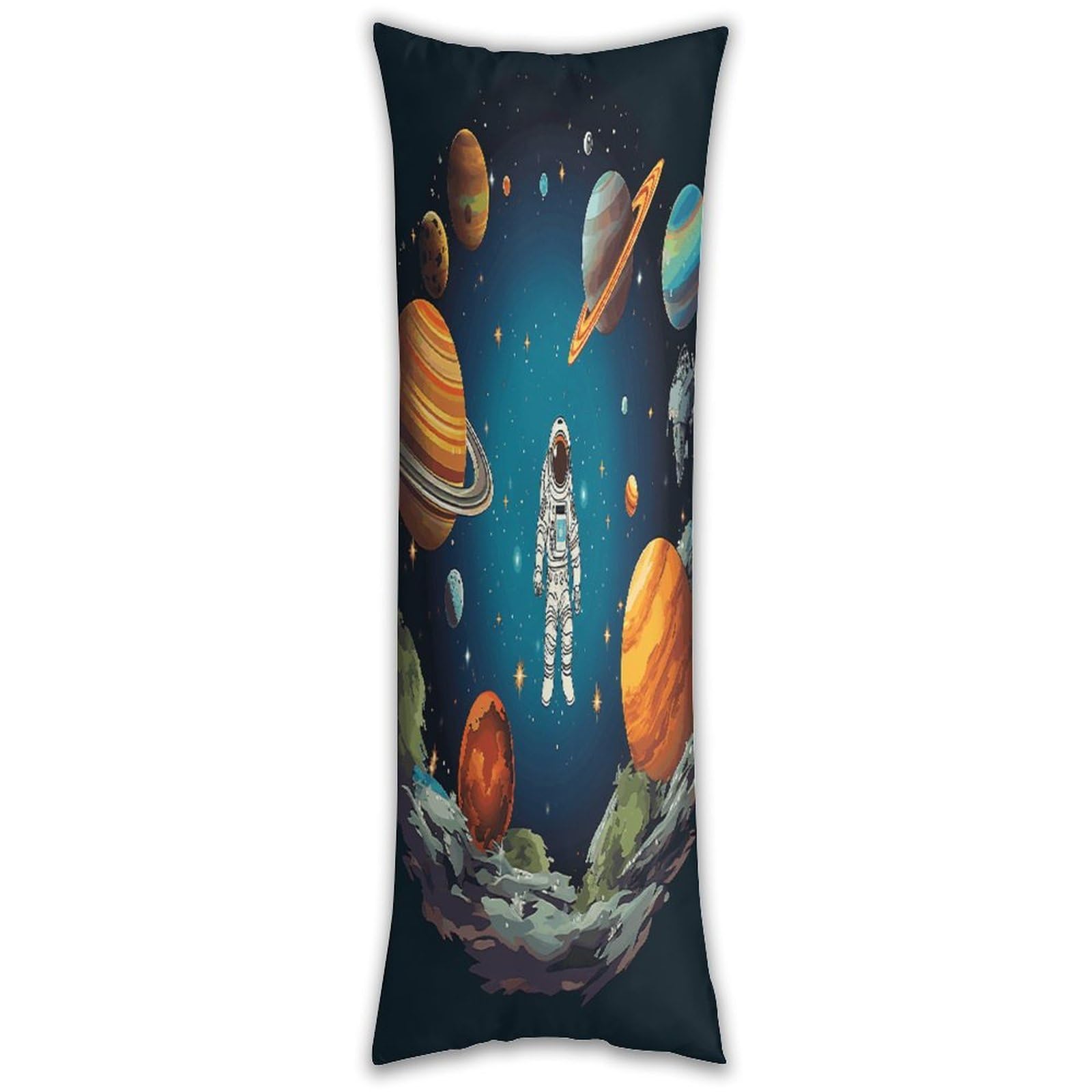 Outer Space Rocket Astronaut Long Pillow Case with Zipper Ultra Soft Microfiber Long Pillow Cover Breathable Body Pillow Protector Soft Wrinkle Pillowcase for Bed Sofa Bedroom 53 X 19 in