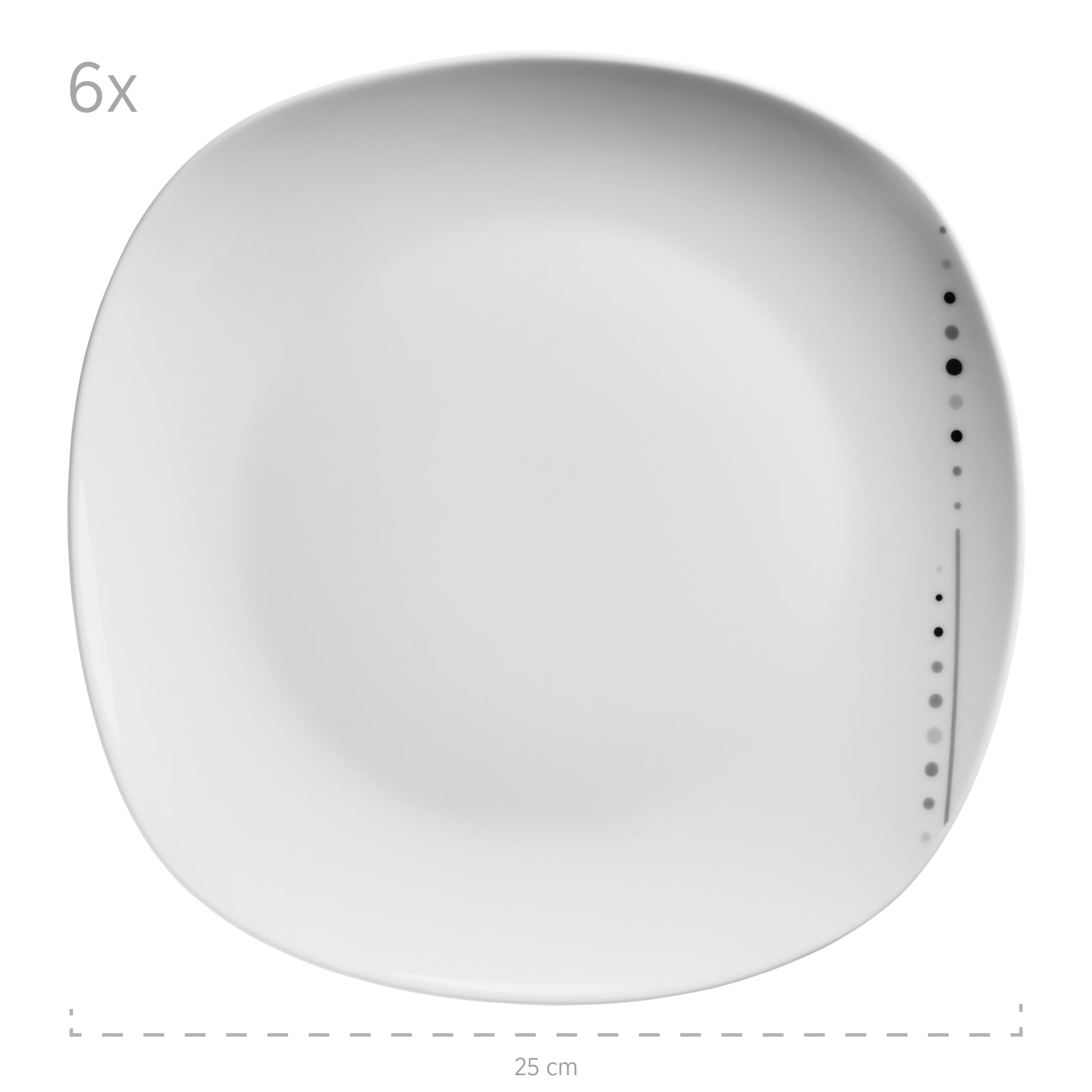 Mäser Fadilla, Tellerset für 4 Personen mit reduziertem Punkt-Design, 18-tlg. Geschirr Set mit flachen Tellern, tiefen Tellern und Desserttellern, Porzellan, Weiß