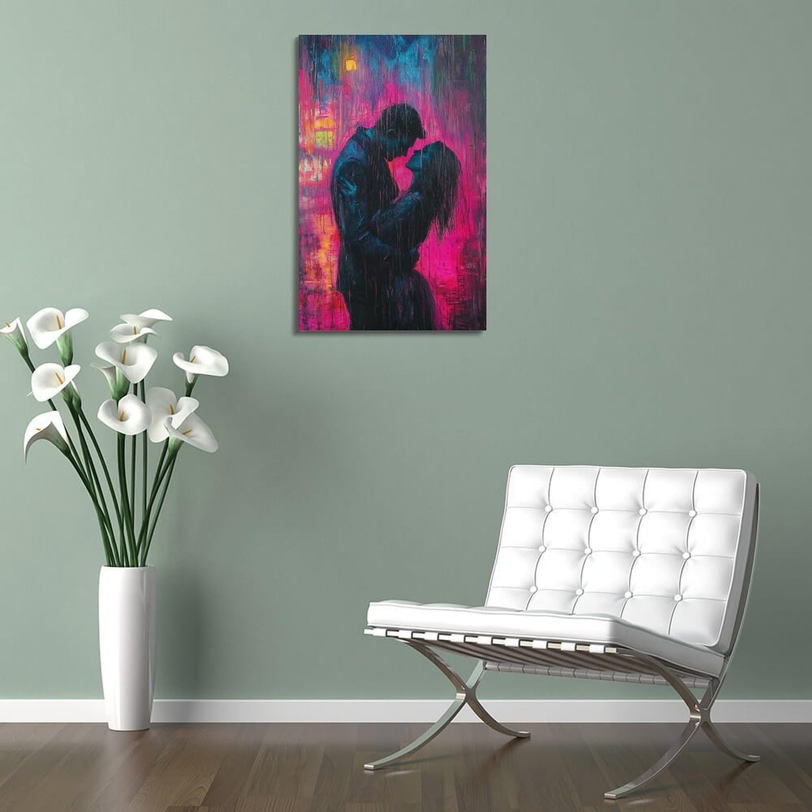 XGKJDS Romantisches Paar in Neon – beleuchteter Regen, lebendiges Kunststück, Leinwand, Wandkunst, modernes Wandbild, dekoratives Gemälde, Kunstwerk, 50 x 75 cm