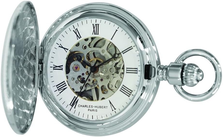 Charles Hubert DWA073 Men's Pocket Watch, Mechanical Hand-Wind, Silver