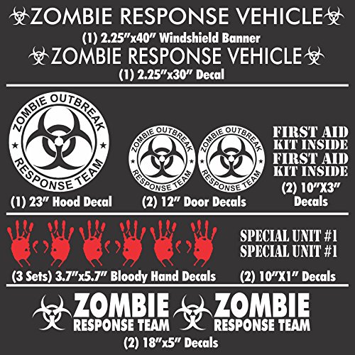 Sticker Connection | Zombie Outbreak Response Team 17 Piece Kit | Car, Truck, Vehicle Sticker, Decal Set | (White)
