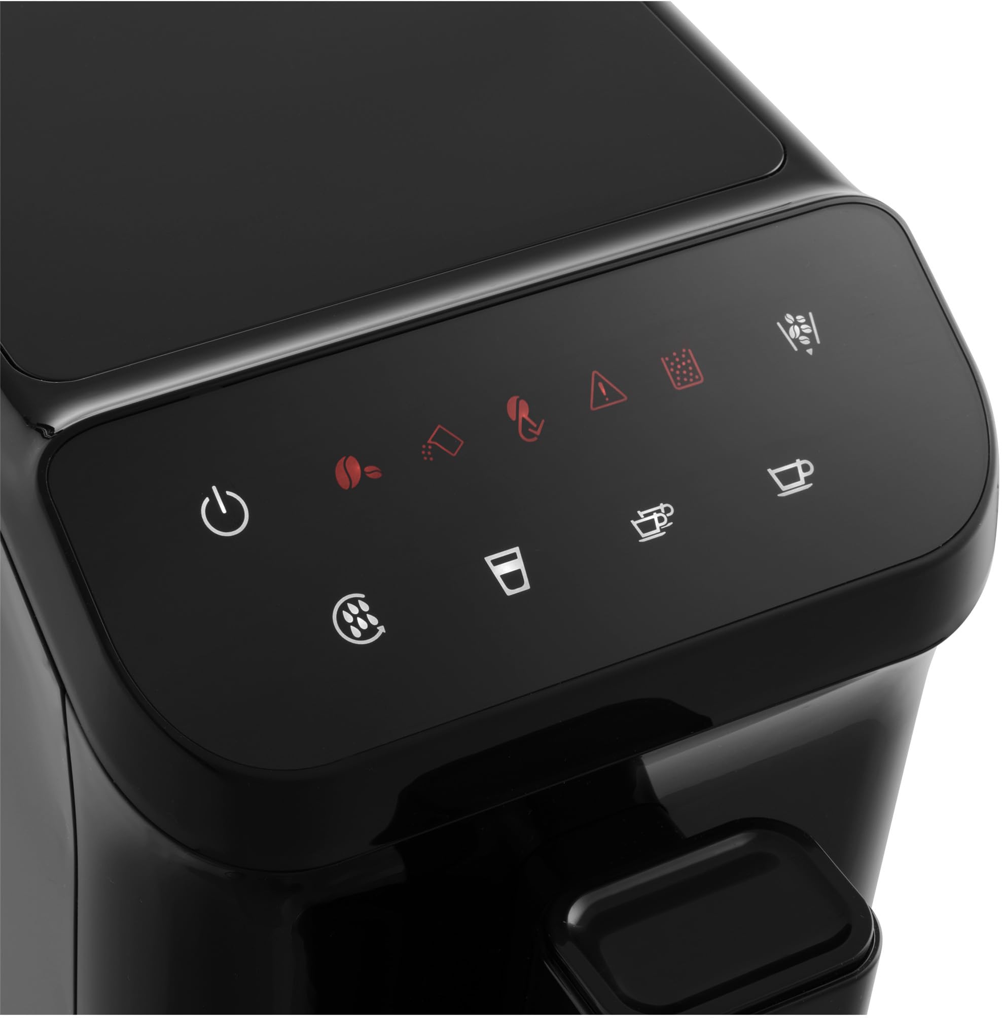 Фронт view of SENCOR SES 6000BK espresso machine with a cup of coffee