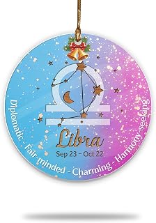 Libra Zodiac Christmas Ornament 2025, Zodiac Sign Libra Ornaments, Horoscope Ornaments for Xmas Tree, Constellation Decoration for Astrology Lovers, Diplomatic, Fair-minded, Charming, Harmony-seeking.