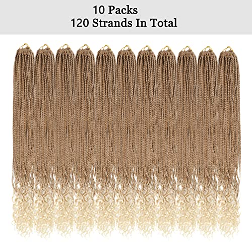Ombre Box Braid Crochet Hair Small Box Braids With Curly Ends 10 Packs 32 Inch Long Box Braids Crochet Hair For Black Women Knotless Pre Looped Synthetic Crochet Braids Hair Extensions With Curls At The End #27/613 #TOP4