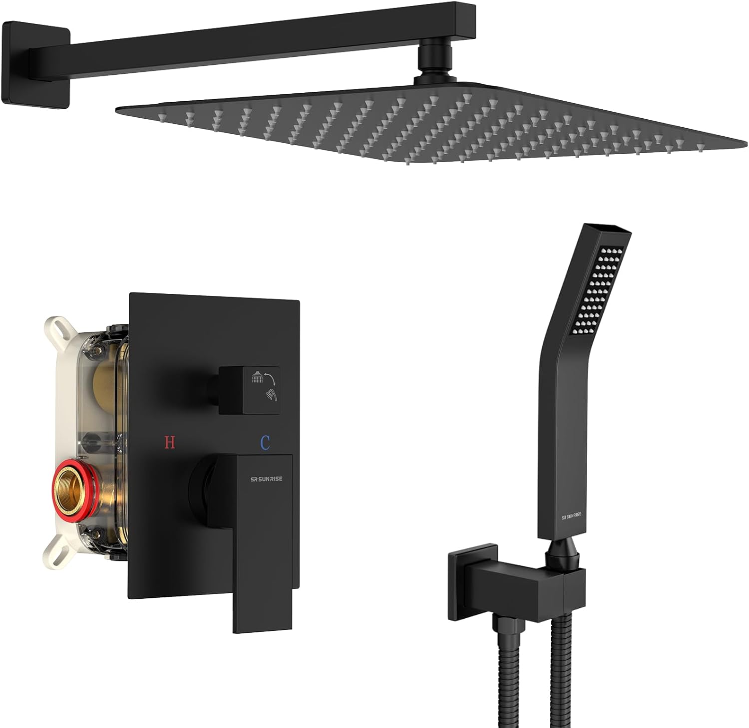 Matte Black Rain Shower System Combo