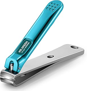 MR.GREEN Nail Clippers Curved Blades Fingernail Cutter Nippers Manicure Scissors Stainless Steel Pedicure Tools with Nail Flies (Medium-Blue)