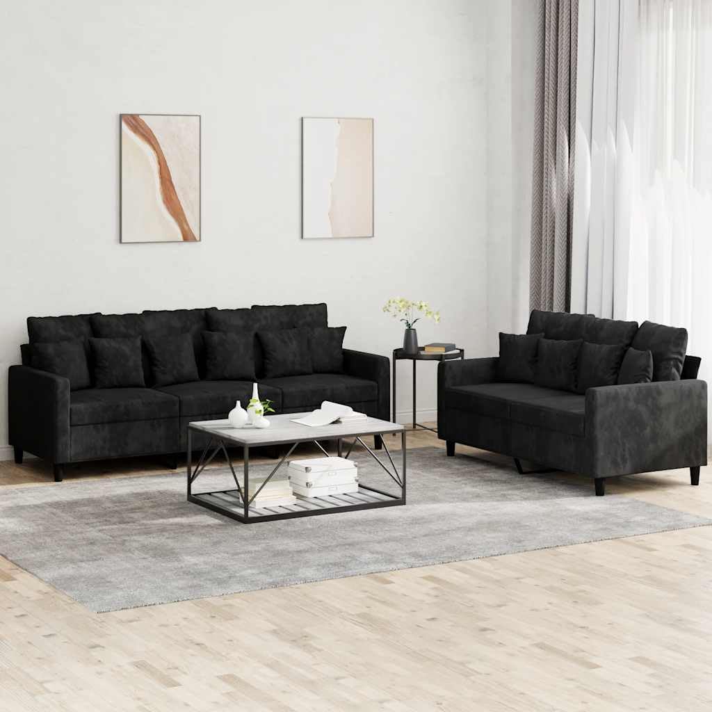 vidaXL Sofa 2-częściowa, fotel z poduszkami, sofa do salonu z podłokietnikami, designerska sofa, meble tapicerowane, czarny aksamit