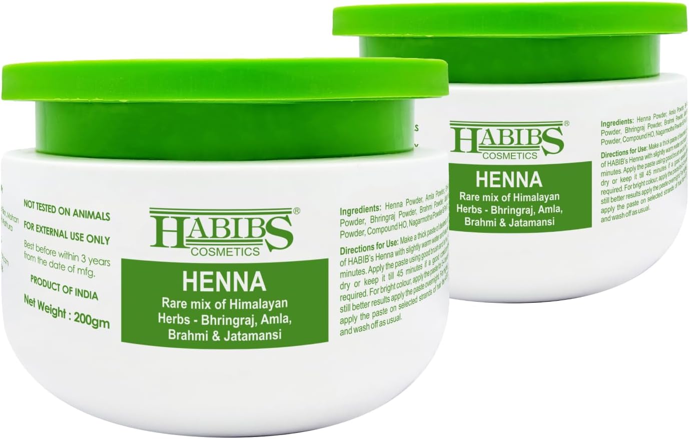 HABIBS COSMETICS Natural Henna Mehndi Powder Enriched with Bhringraj, Amla, Brahmi,Jatamansi For Natural Hair Coloring 200x2=400Gm