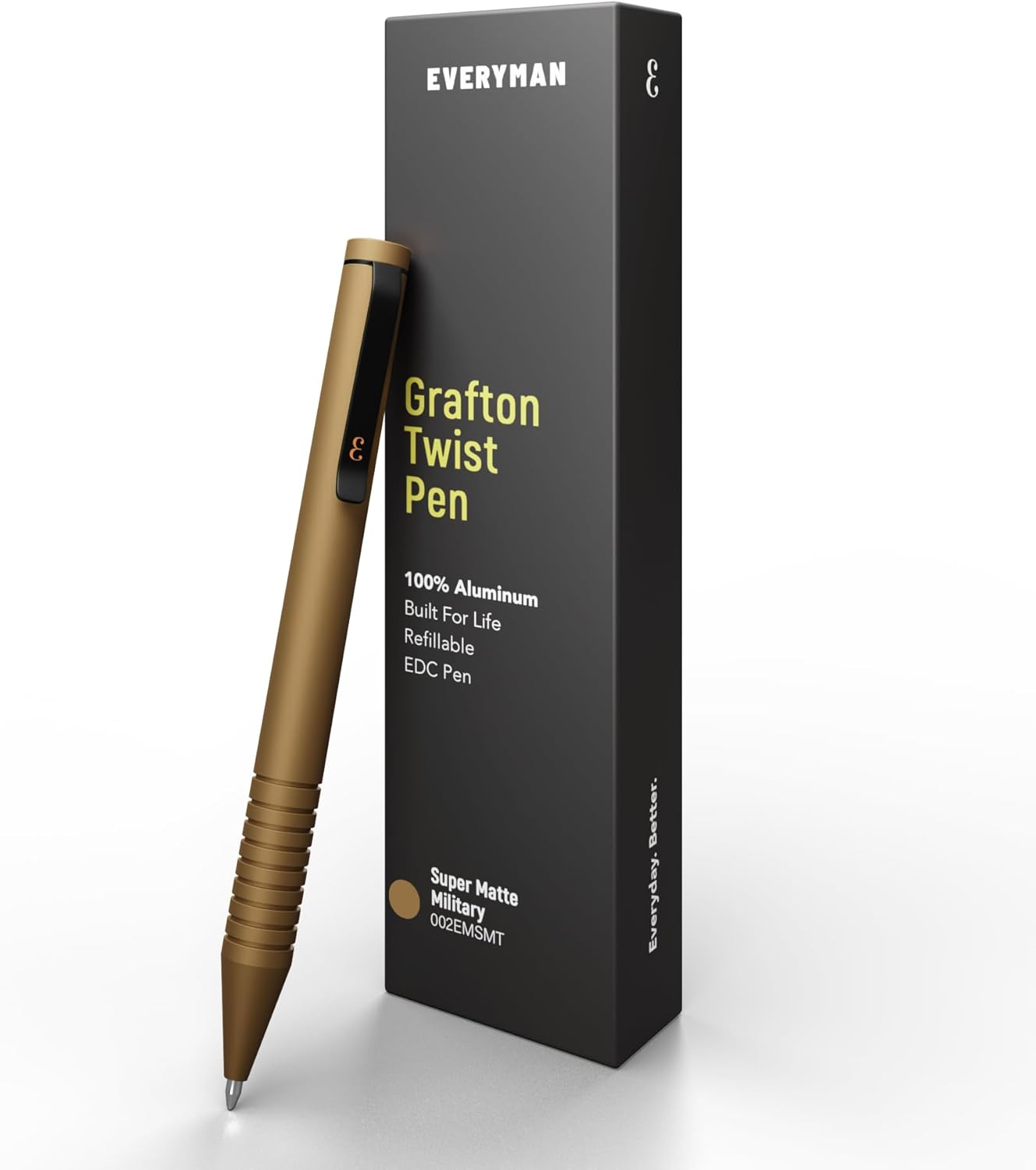 Everyman Super Matte Mini Twist Pen  Military | Compact Refillable 0.7mm Ballpoint Pen with Twist Mechanism | Durable Metal EDC Writing Tool for Travel, Office, Work & Gifting