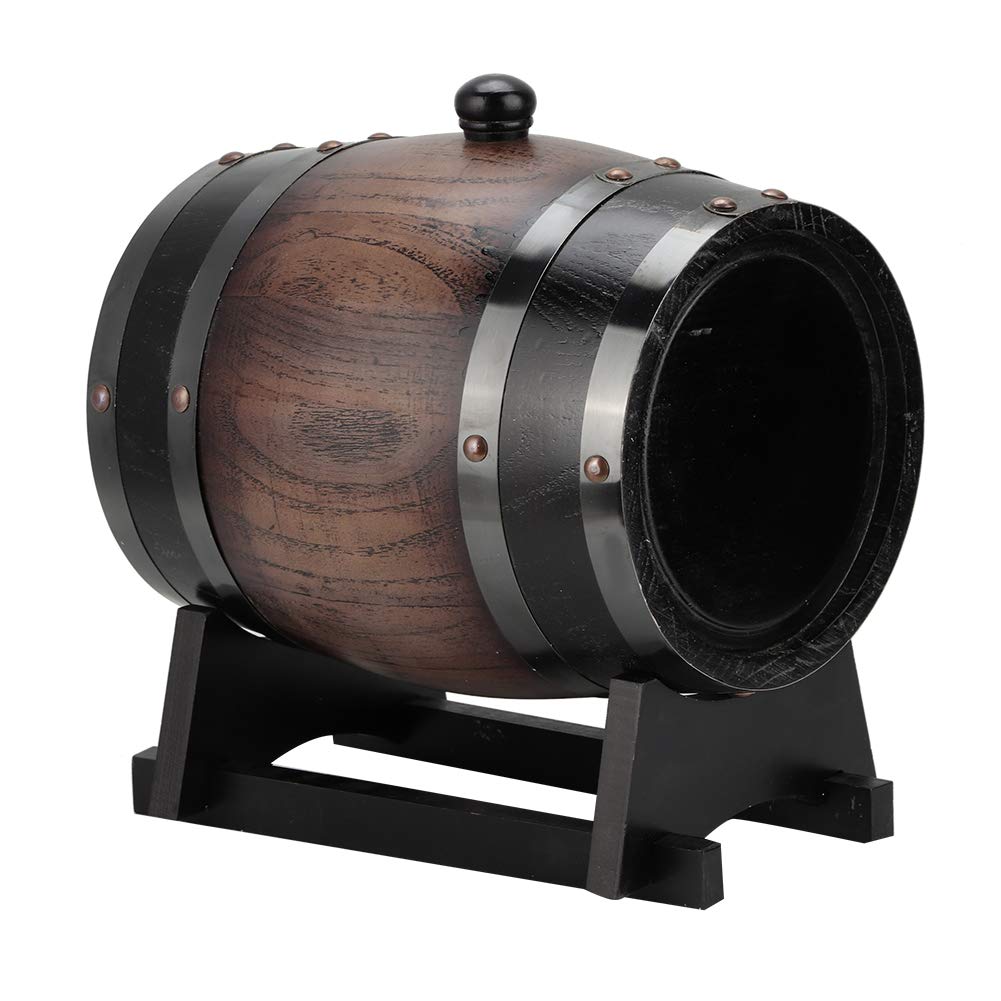 Holz Whiskyfass 3 Liter Vintage Eiche Weinfass mit Zapfhahn und Stand, Oak Whiskey Fass Spender für Wein, Bier, Rum, Spirituosen, Gin, Bourbon, Tequila