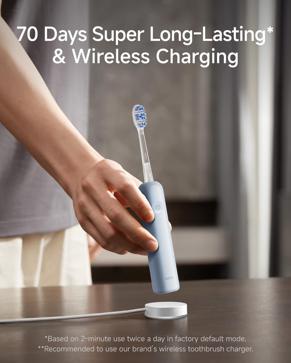 Laifen Wave Pro Sonic Electric Toothbrush for Adults – 2026 Model, 60° Oscillations for Ultra-Clean, Smart App, 70-Day Battery, 2 Brush Heads, IPX8 Waterproof (Blue ABS)