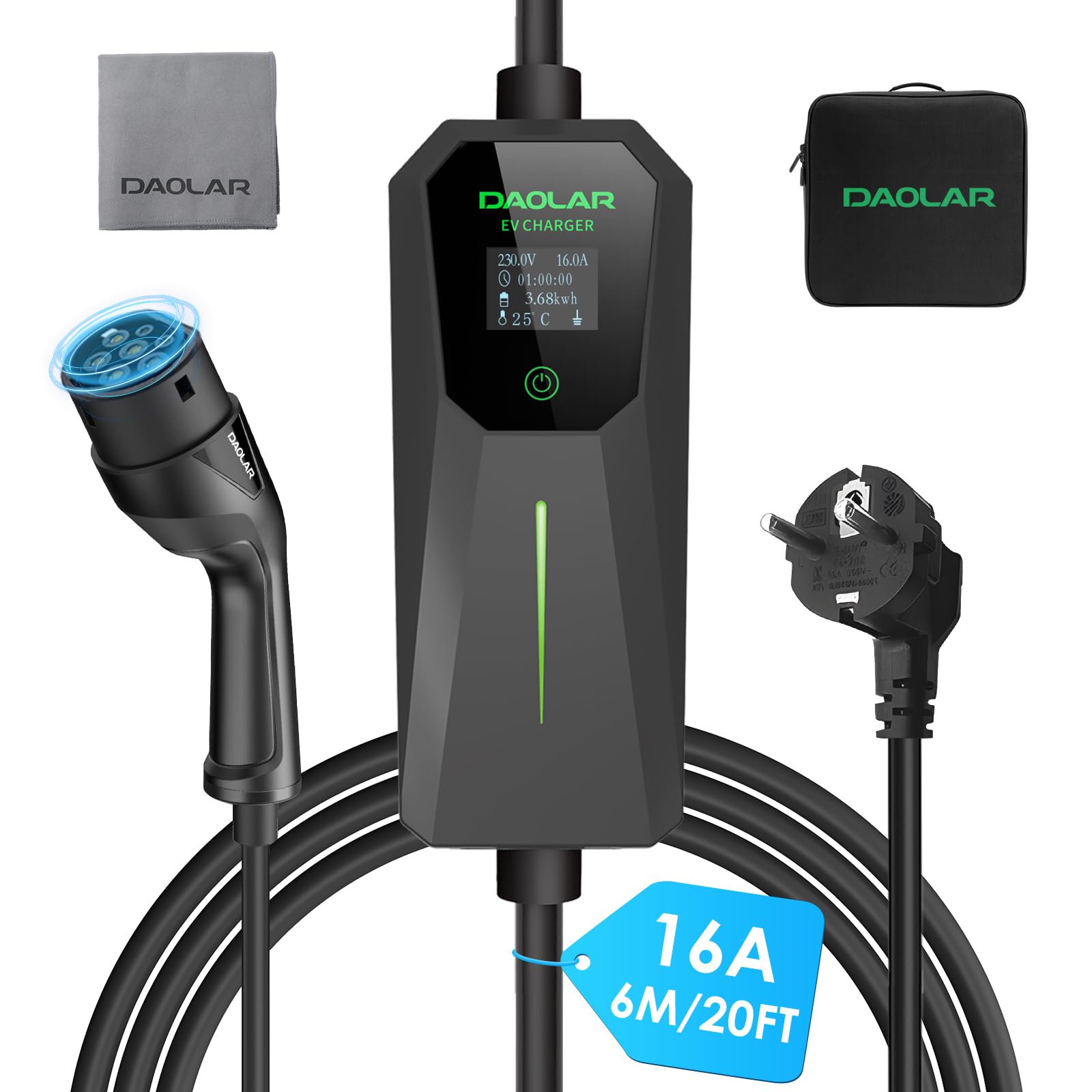 Colonnina Ricarica Auto Elettrica 3.5kW - Cavo Tipo 2 Da 7.5m, 6-16A, LCD, Per Tesla Model Y E Altri - Foto 7