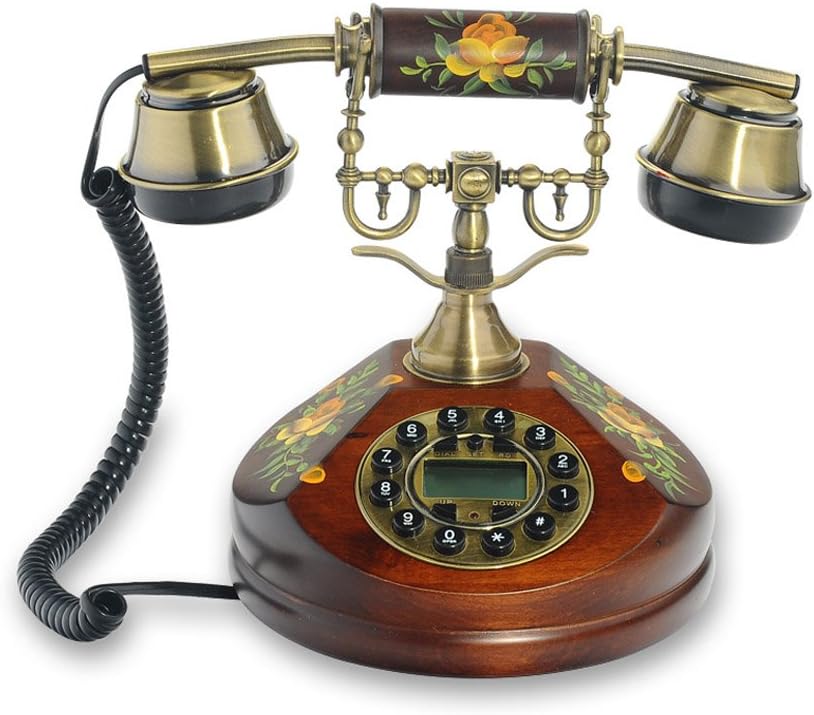 DSDD Retro/Antiguo/Estilo de Granja/teléfono de Madera Maciza/marcación de Teclas/Auricular de Metal, Tonos de Llamada electrónicos teléfono Fijo con Cable