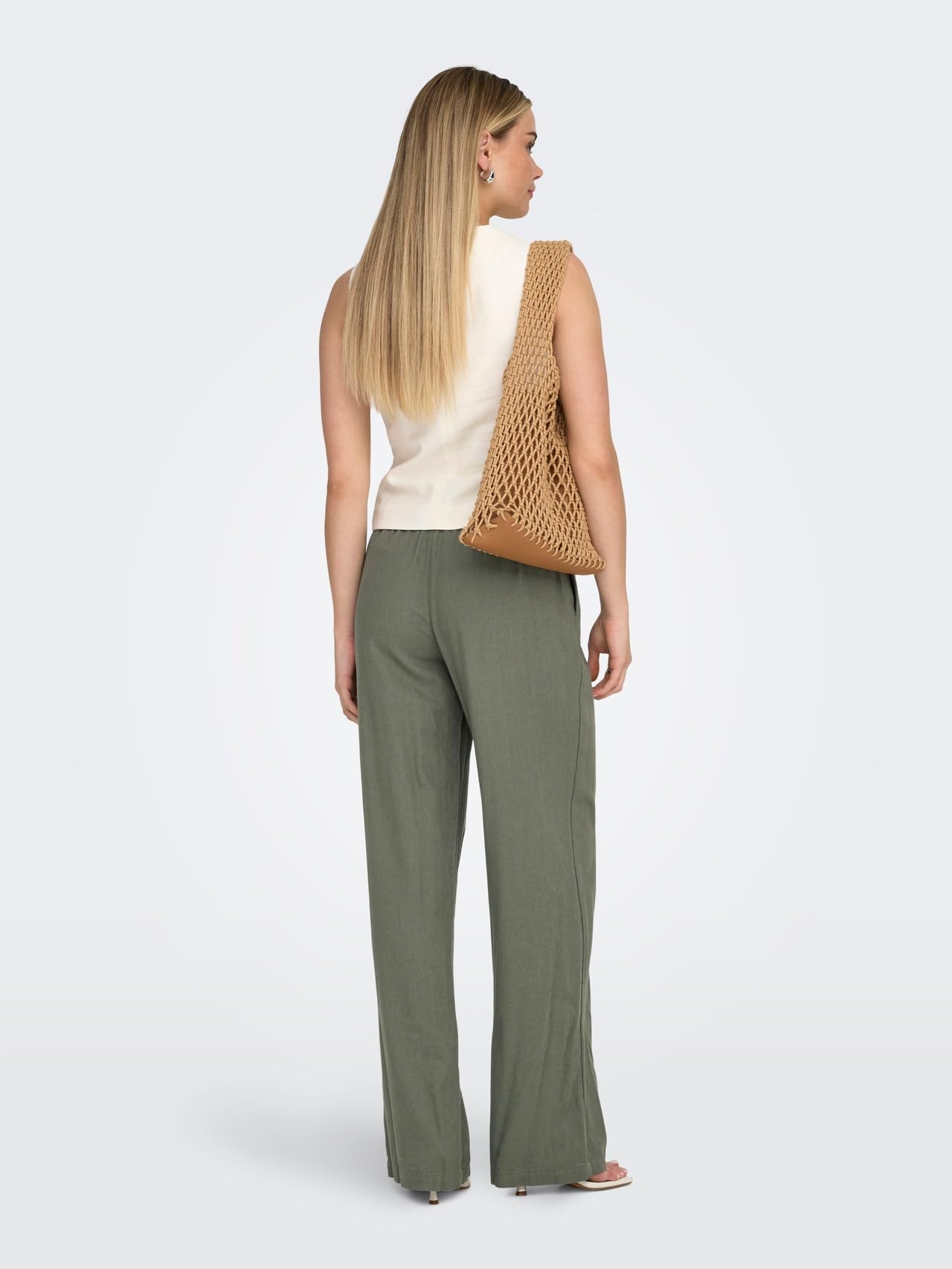 Only - Onlgoa MW Linen Bl Pull-up Pant CC Pnt, Onlgoa MW Linen Bl Pull-Up Pant CC Pnt Donna