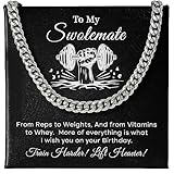 To My Swolemate Cuban Link Chain Necklace Gift For Him, Gift For Swolemate Necklace, Dumbbell Weight Lifters Jewelry Cuban For Men, Fitness Couple Necklace With Message Card And Gift Box. (A)-White Gold Finish (Standard box))