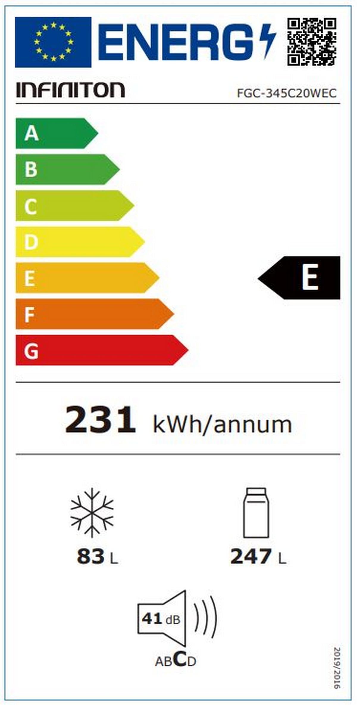 Frigorifico Combi Infiniton FGC-345C20WEC, 330 Litros, 201 cm, E, No Frost Total, LED Interior, Blanco