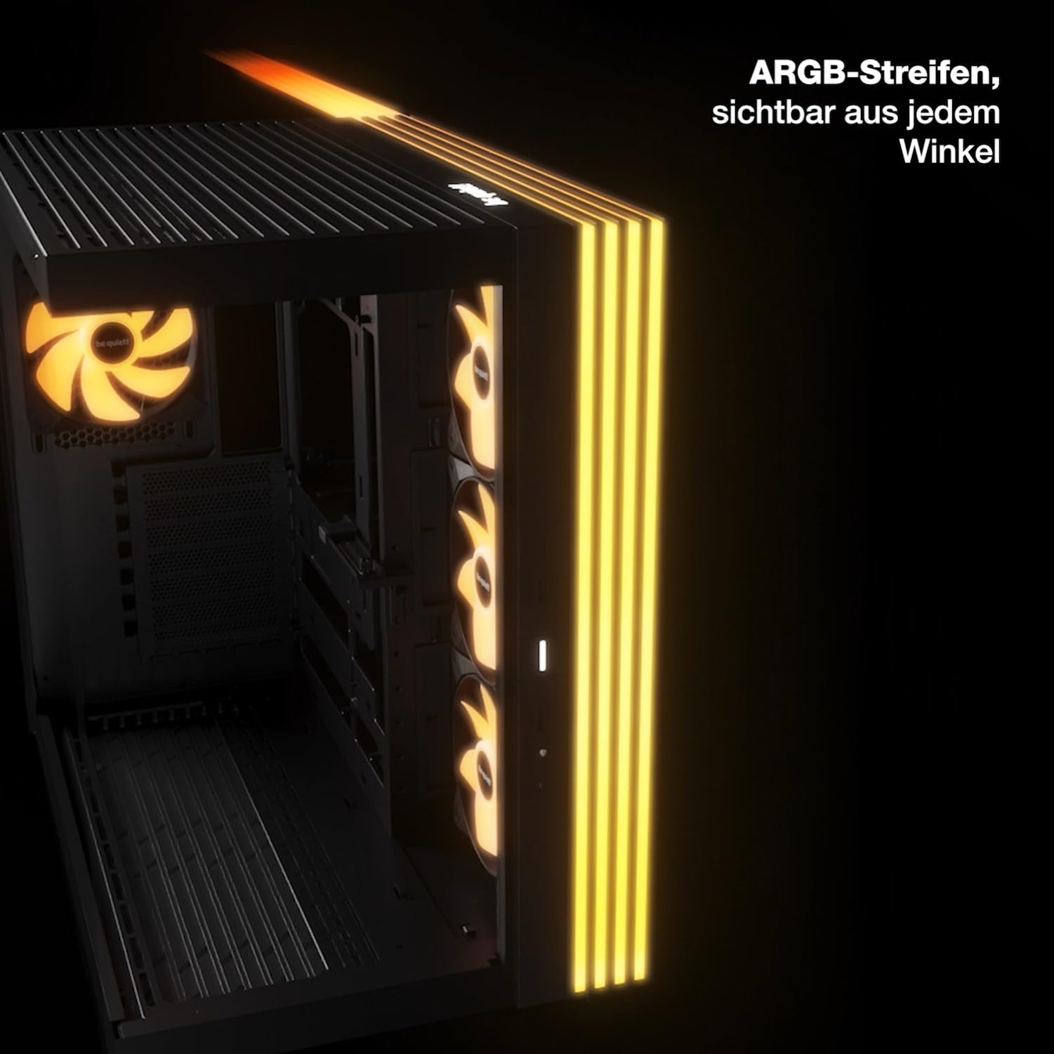 be quiet! Light Base 600 LX Black PC-Gehäuse, atemberaubender Panorama-Blick, Show Case, Dual Chamber Design, massiver ARGB LED-Streifen, 4 Light Wings LX PWM Lüfter, invertiert und horizontal nutzbar