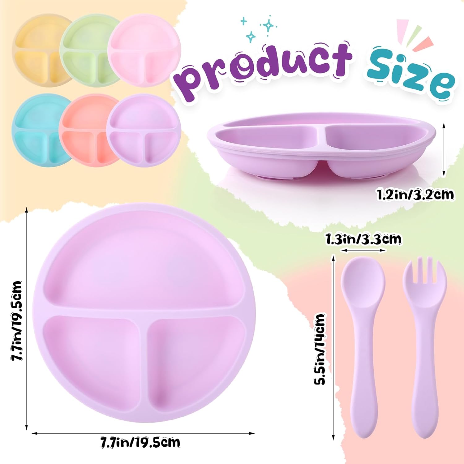 Meanplan 6 Pack Suction Plates for Toddlers with Lids Silicone Baby Plates set Food Grade Silicone Divided Design BPA Free Microwave and Dishwasher Safe Assorted Colors (Macaron Colors)