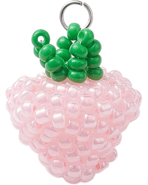 LiQunSweet 5 pcs Handmade Pink Strawberry Glass Seed Bead Charms Lovely Fruit Charms for DIY Jewelry Bracelet Necklace Earring Craft Bag Keychain Decoration