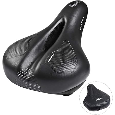 Amazon Rotto 自転車 サドル さどる 肉厚 お尻が痛くない 防水 穴あき ブラック 衝撃吸収スプリング付き 防水カバー付き Rotto サドル