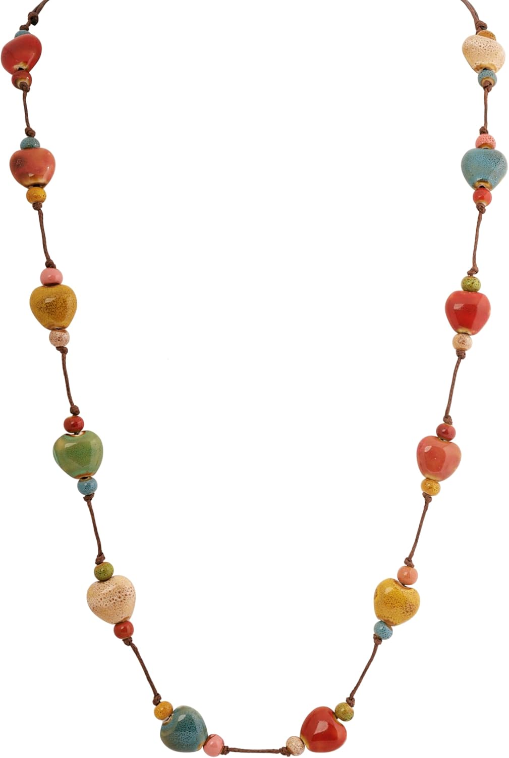 MINACHI Hippie Bohemian Colorful Ceramic Bead Long Strand Necklace, Boho Hippie Beach Summer Statement Jewelry Gift for Women