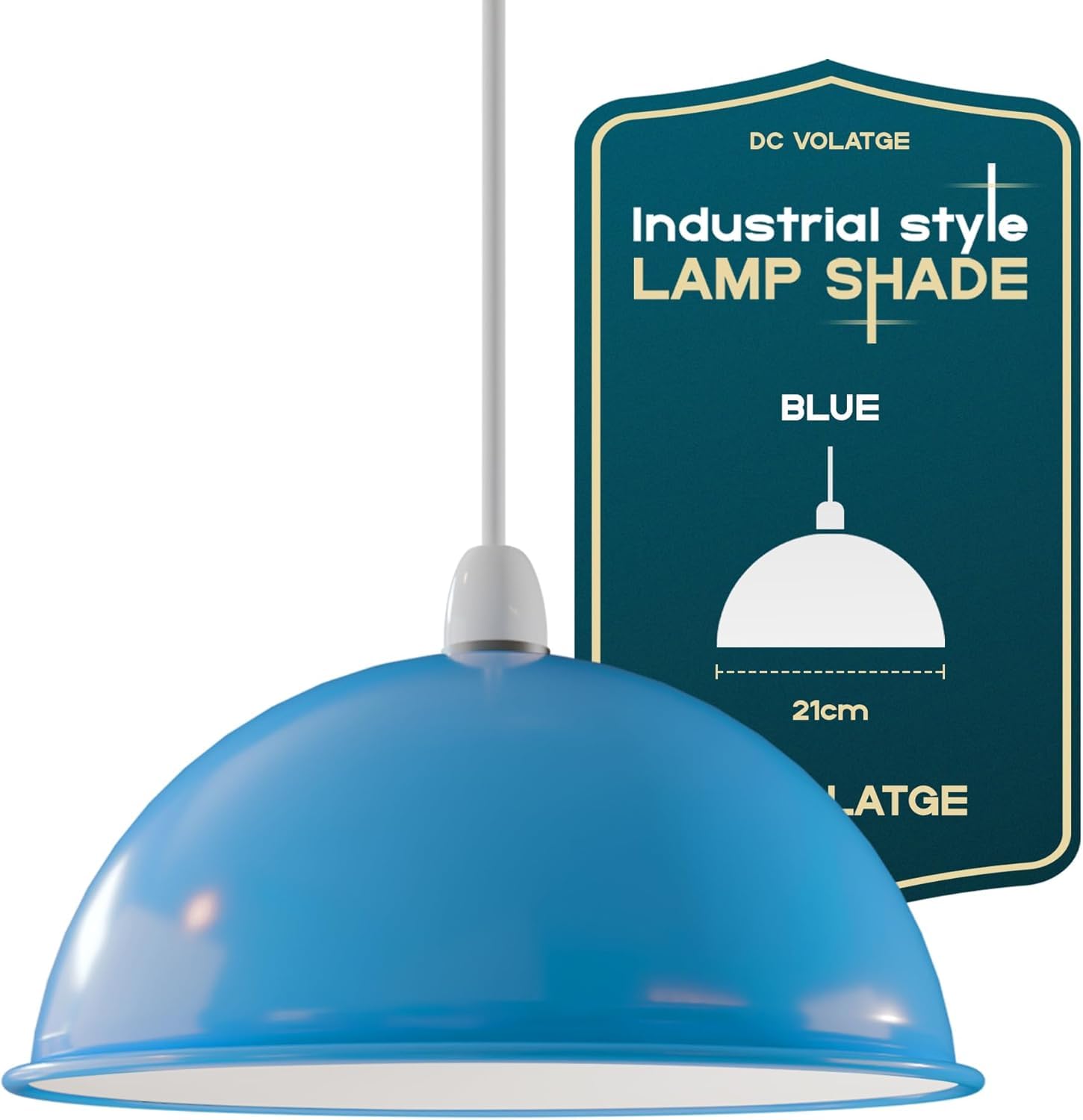 Modern Painted Ceiling Light Shade, Industrial Metal Lamp Shades, Non Electric Bulb Guard Vintage Lampshade for Kitchen, Living Room, Bedroom (Blue - 21cm Dome) โ image 1