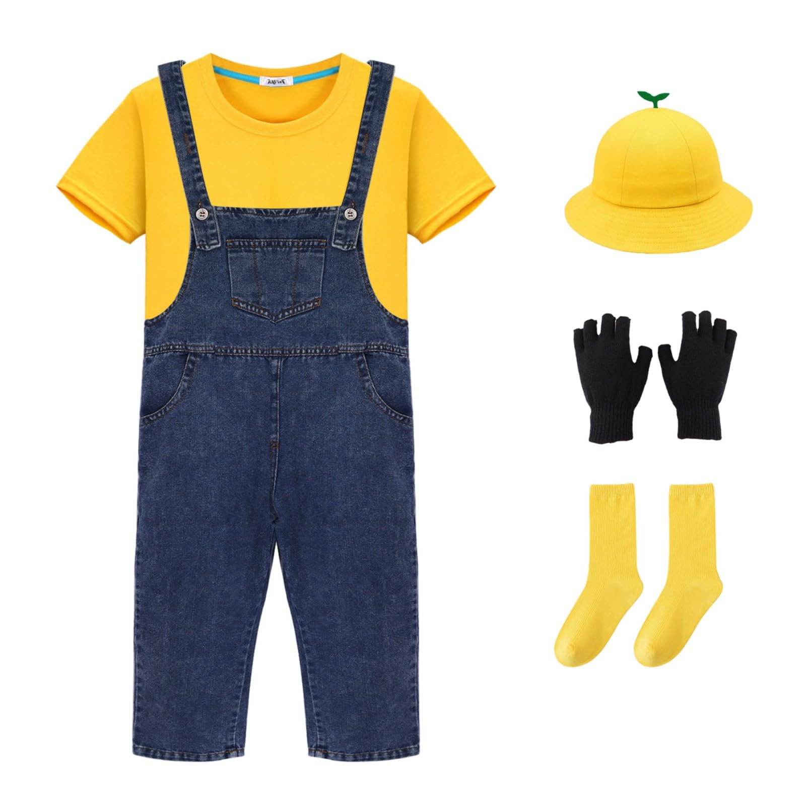 Mprocen Yellow 4PCS Jumpsuit Set, Yellow T shirt with hat gloves and socks Perfect choice for festive carnival Christmas birthday and themed parties for men and women