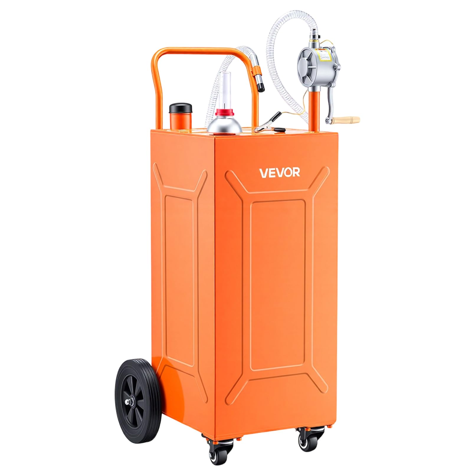 VEVOR Carro de Combustible de 132,5 L con Depósito de Gasolina y Diésel, Tanque de Combustible con Bomba Manual de Trasvase Bidireccional, 4 Ruedas, Acero al Carbono, para Granja, Garaje y Exterior