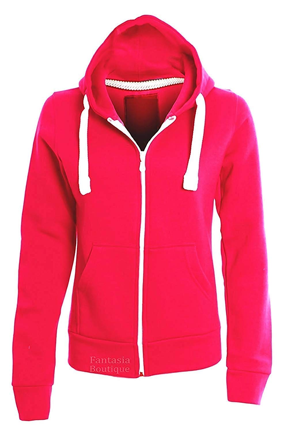 BrandedSapphire Ladies Hoodie Plain Solid One Colour Hooded Zip Top Pocket Sweatshirt Women