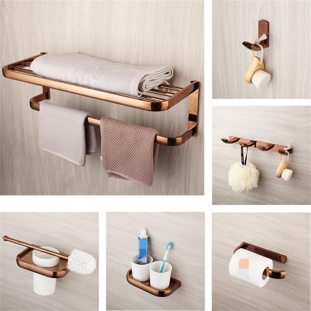 Accesorios de baño de Oro Rosa, Cepillo de baño de latón Macizo, Soporte de Papel, jabonera, Estante de Toalla, Kit Combinado de Montaje en Pared, Juego 02