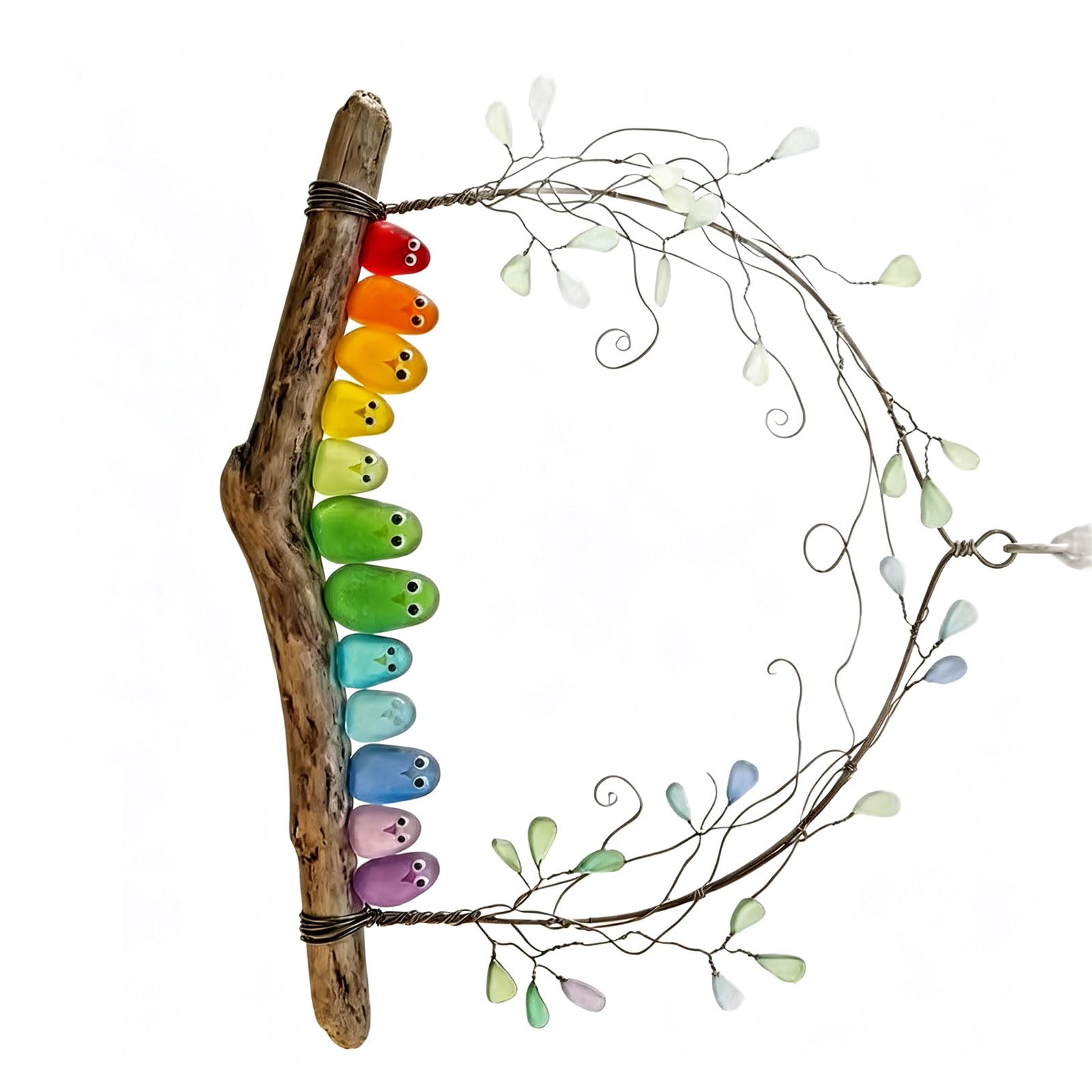 10Pcs Colorful Glass Birds with Branch for Outdoor Garden Ornament Artistic Bird Tree Decoration